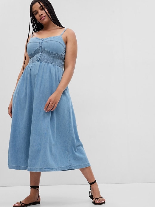 Image number 4 showing, Organic Cotton Denim Corset Midi Dress