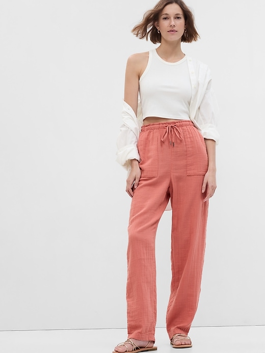 Image number 3 showing, High Rise Crinkle Gauze Pants