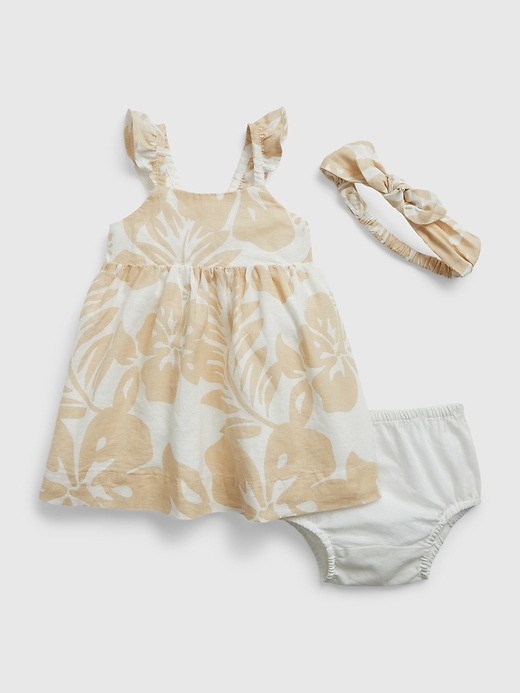 Image number 3 showing, Baby Linen-Cotton Floral Dress Set