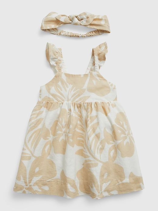 Image number 1 showing, Baby Linen-Cotton Floral Dress Set