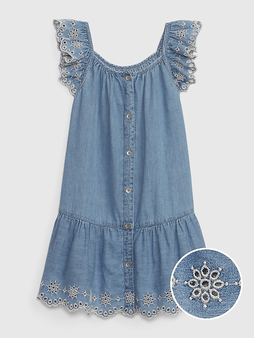Image number 1 showing, Toddler Eyelet Denim Tiered Dress with Washwell