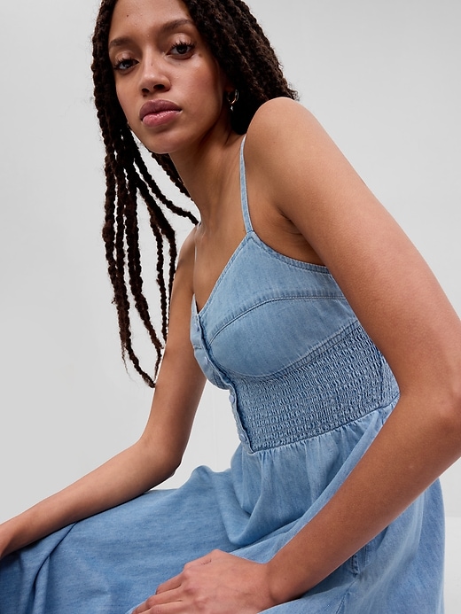 Image number 3 showing, Organic Cotton Denim Corset Midi Dress