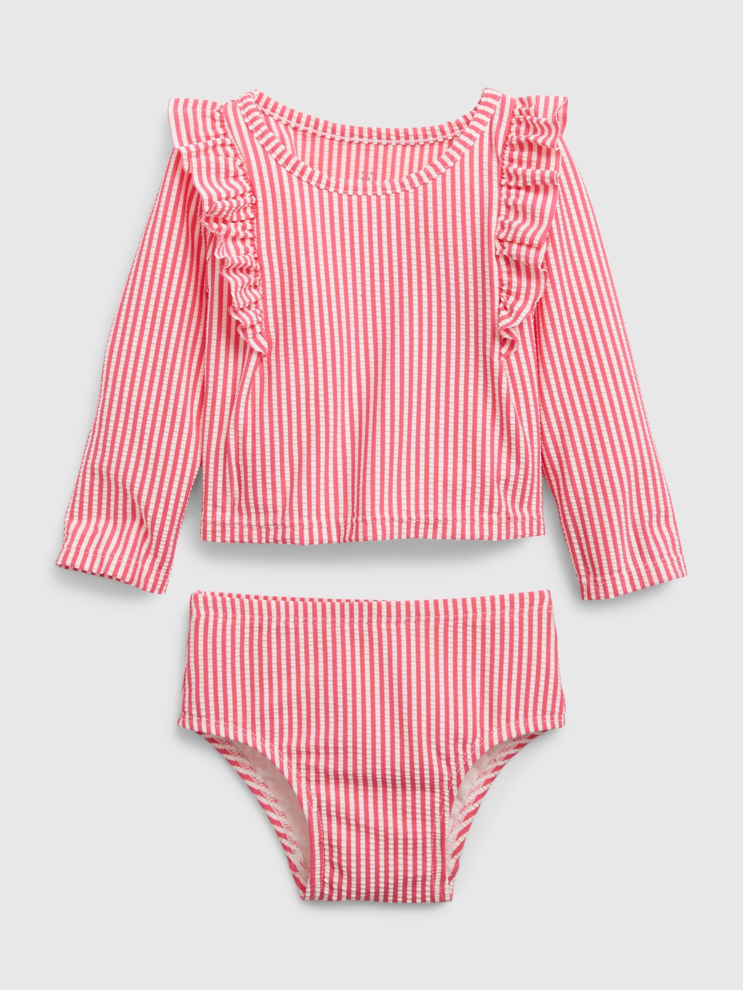 Gap Baby Recycled Seersucker Rash Guard Swim Two-Piece pink. 1