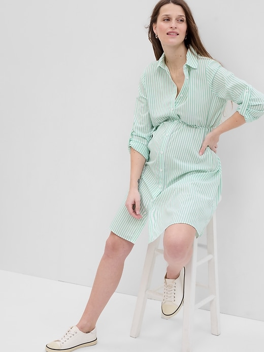 Image number 3 showing, Maternity Tie-Front Shirtdress