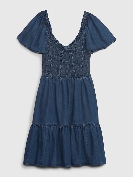 Image number 6 showing, Flutter Sleeve Smocked Denim Mini Dress