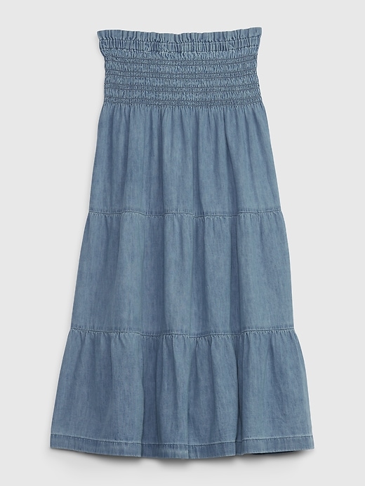 Image number 6 showing, Smocked Tiered Denim Midi Skirt with Washwell