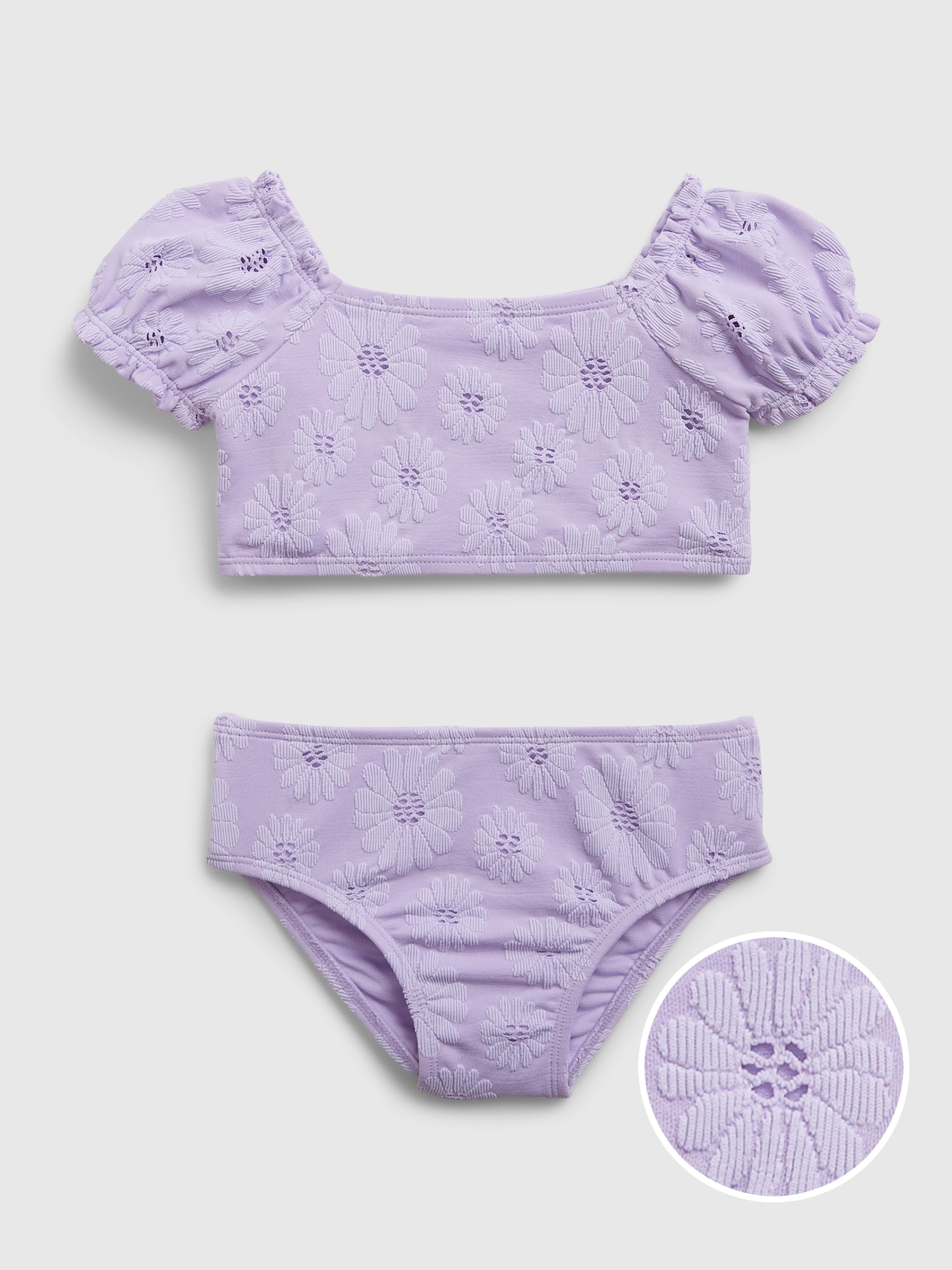 Gap Toddler Recycled Textured Puff Sleeve Swim Two-Piece purple. 1