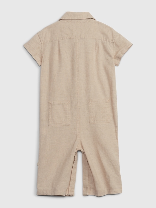 Image number 2 showing, Baby Linen-Cotton Roll-Cuff Shorty One-Piece