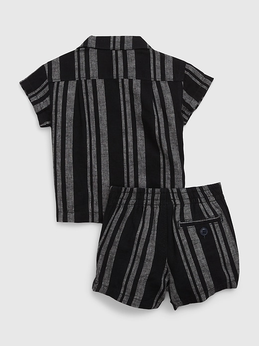 Baby Linen-Cotton Stripe Outfit Set