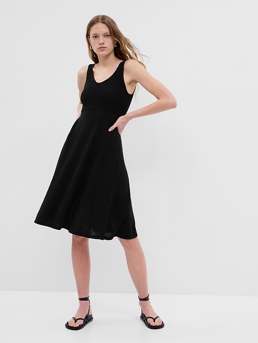 Image number 1 showing, Linen-Blend Scoop Back Midi Dress