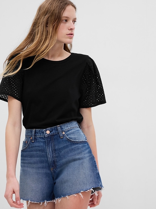 Image number 1 showing, Organic Cotton Vintage Eyelet Puff Sleeve T-Shirt