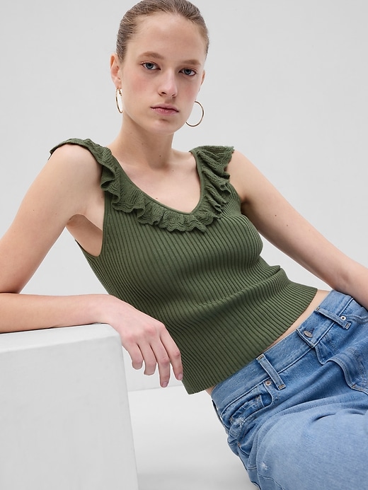 Image number 1 showing, Ruffle Rib Sweater Tank Top