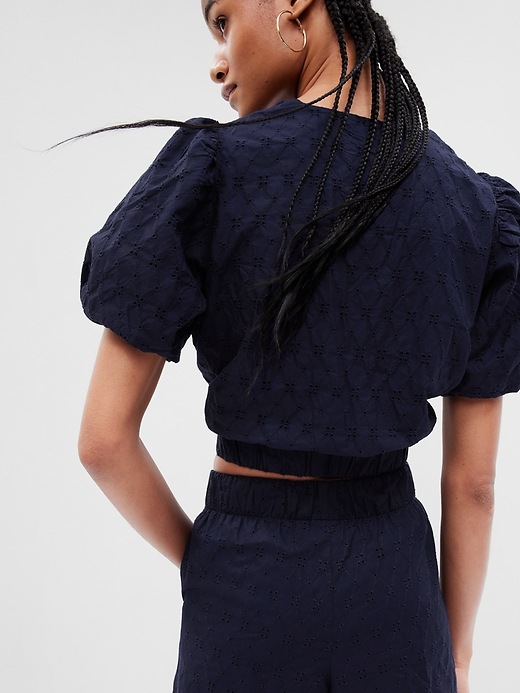 Image number 2 showing, Puff Sleeve Eyelet Wrap Top