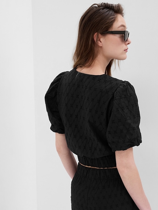 Image number 2 showing, Puff Sleeve Eyelet Wrap Top