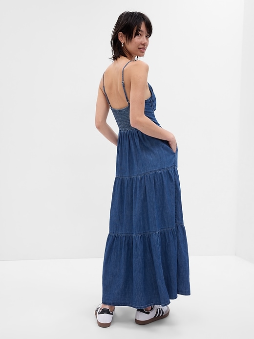 Image number 2 showing, Tie-Front Tiered Denim Maxi Dress