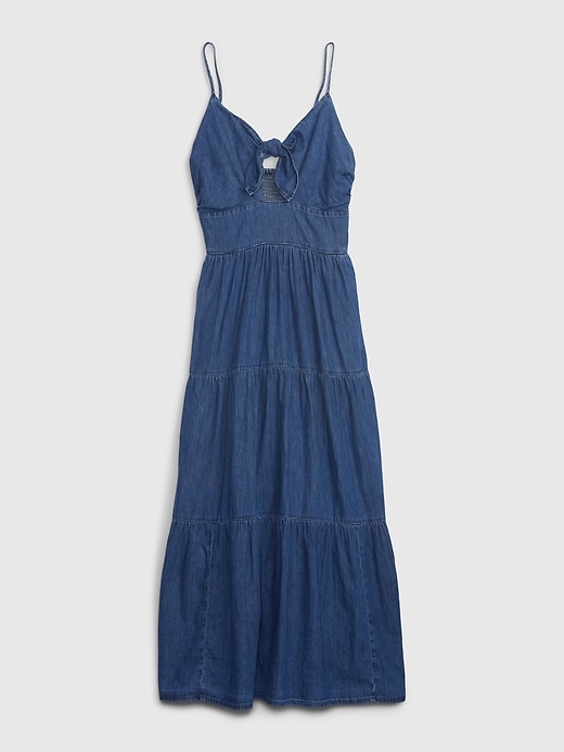 Image number 6 showing, Tie-Front Tiered Denim Maxi Dress