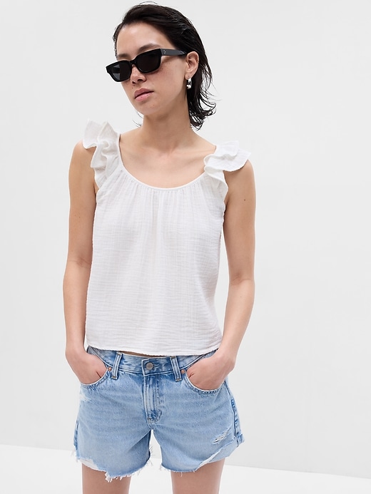 Image number 1 showing, Crinkle Gauze Ruffle Tank Top