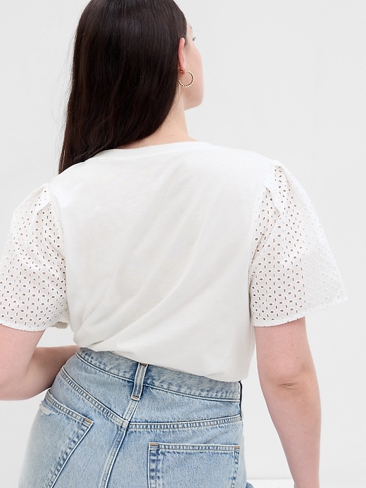 Image number 5 showing, Organic Cotton Vintage Eyelet Puff Sleeve T-Shirt