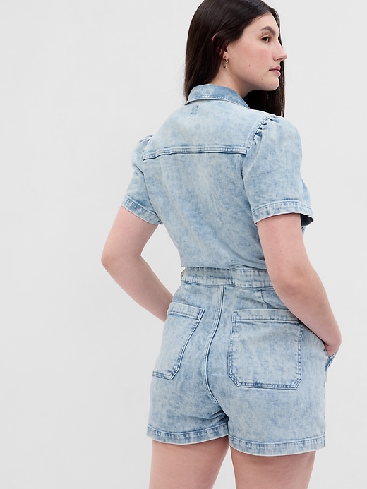 Image number 5 showing, Puff Sleeve Denim Romper