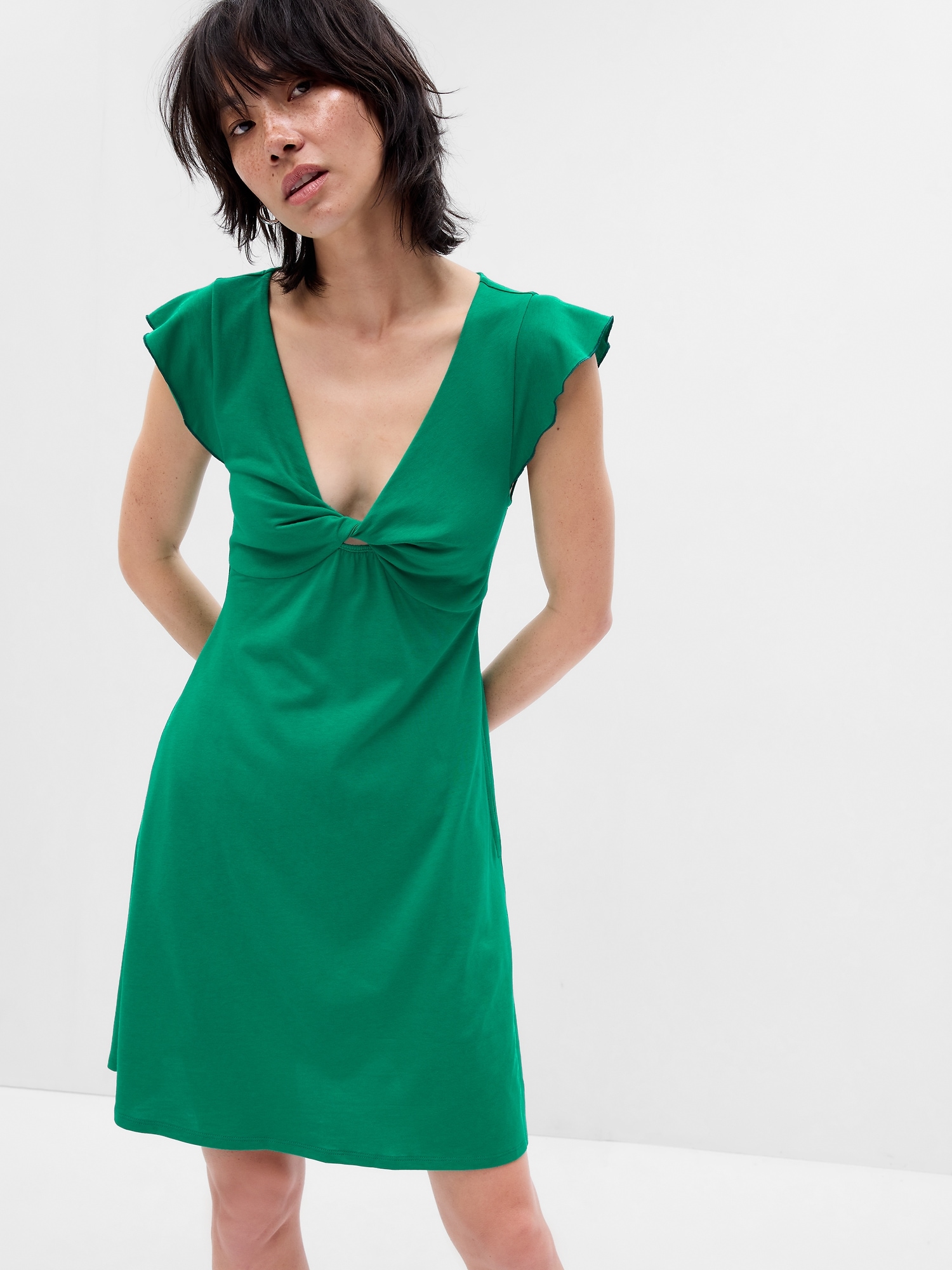 Gap Flutter Sleeve Twist-Front Mini Dress