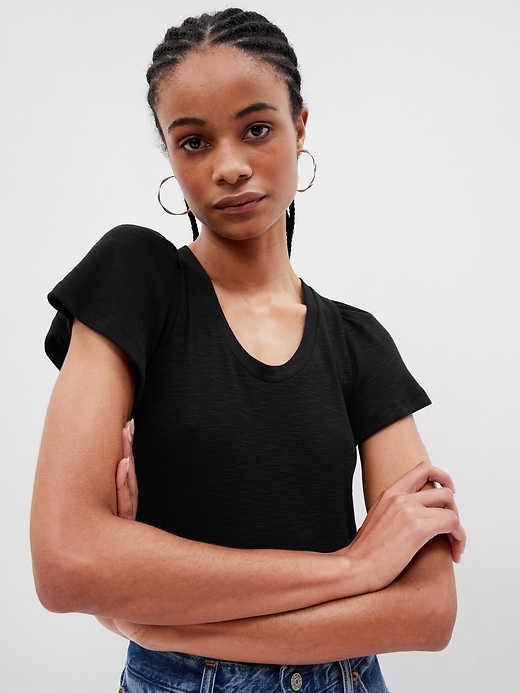 Image number 1 showing, Essential Rib Flutter Sleeve T-Shirt