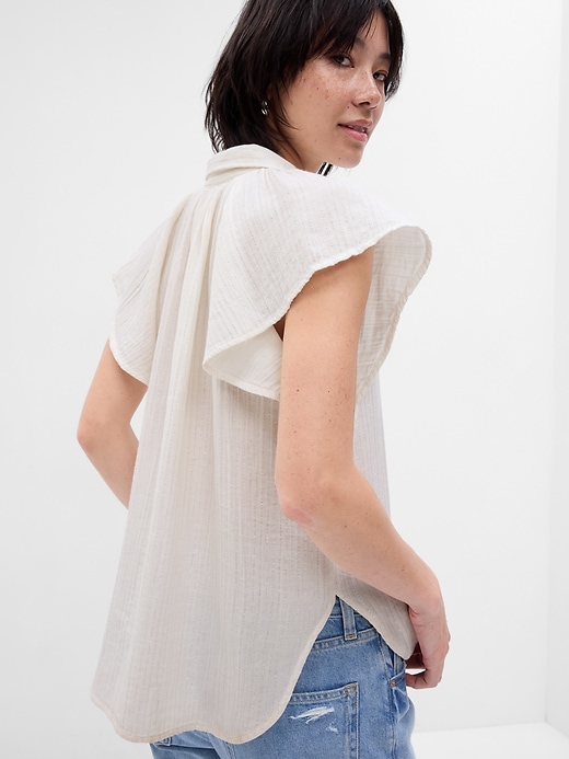 Image number 2 showing, Crinkle Gauze Metallic Stripe Dolman Shirt