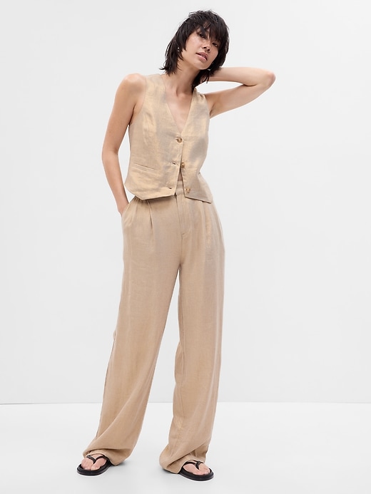 Image number 1 showing, Linen-Cotton Pleated Pants