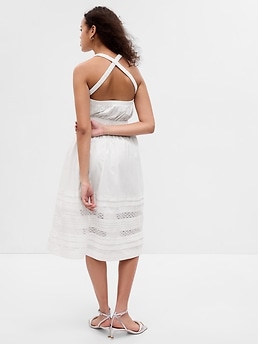 ASOS DESIGN halter neck midi dress with lace inserts in white
