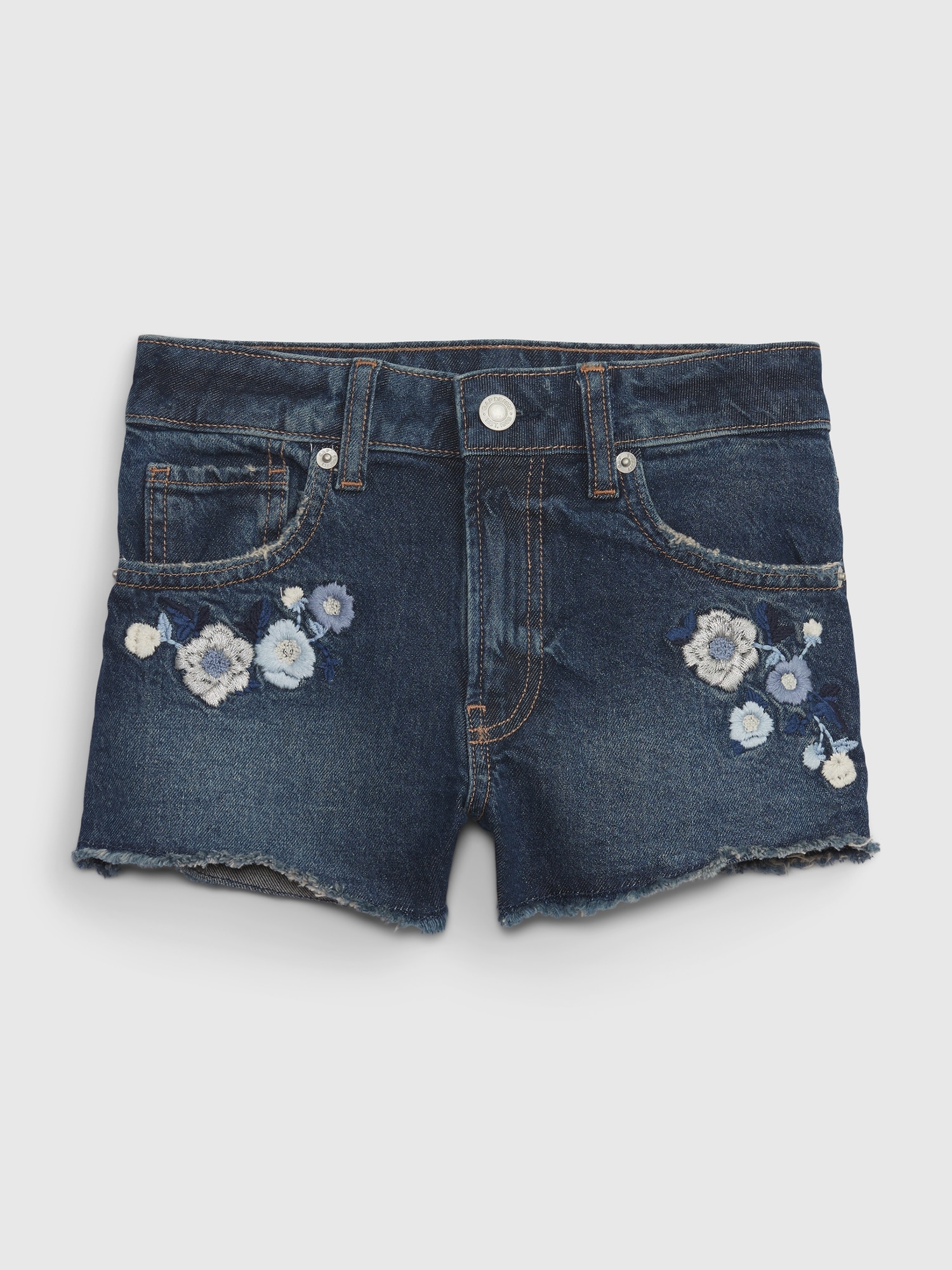 Gap Kids High Rise Embroidered Shortie Shorts blue. 1