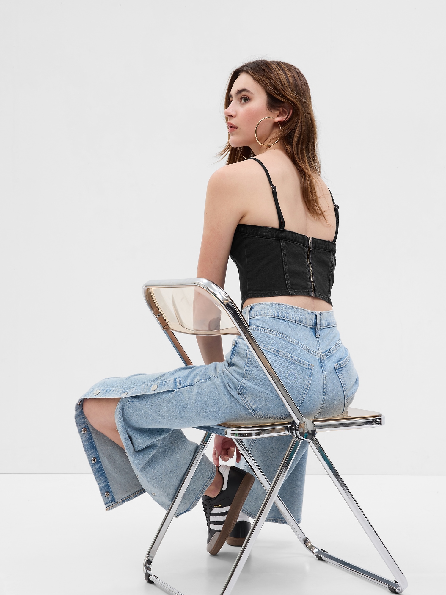 Kaiha Denim Bandeau Corset Top in Black Wash