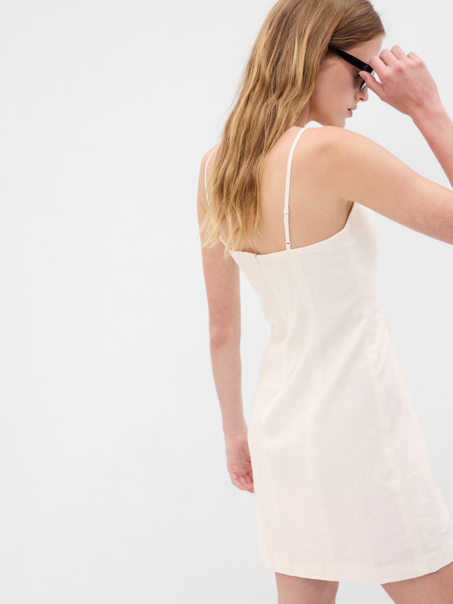 Ladies - White Linen-Blend Dress - Size: L - H&M