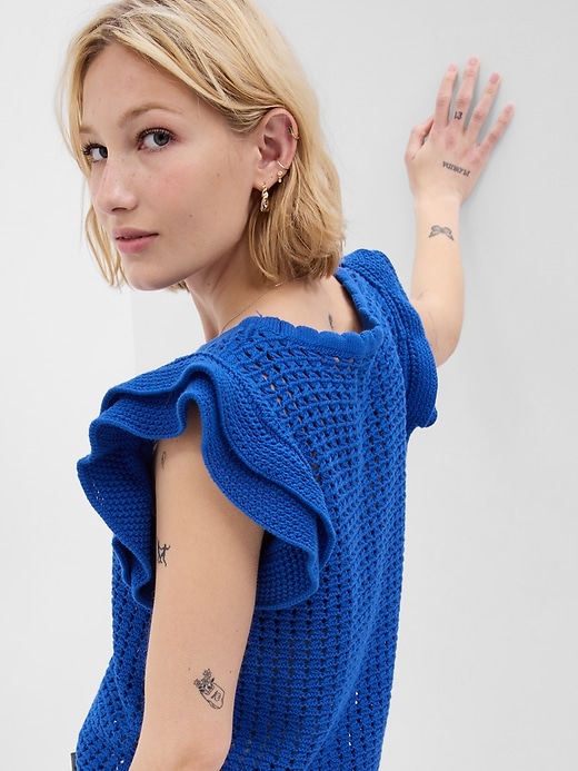 Image number 2 showing, Flutter Sleeve Crochet Sweater