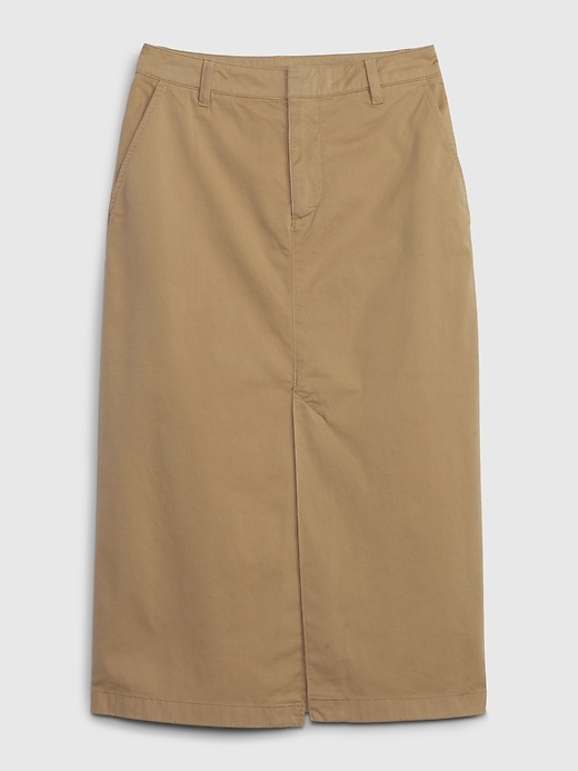 Image number 6 showing, High Rise Pencil Khaki Midi Skirt with Washwell