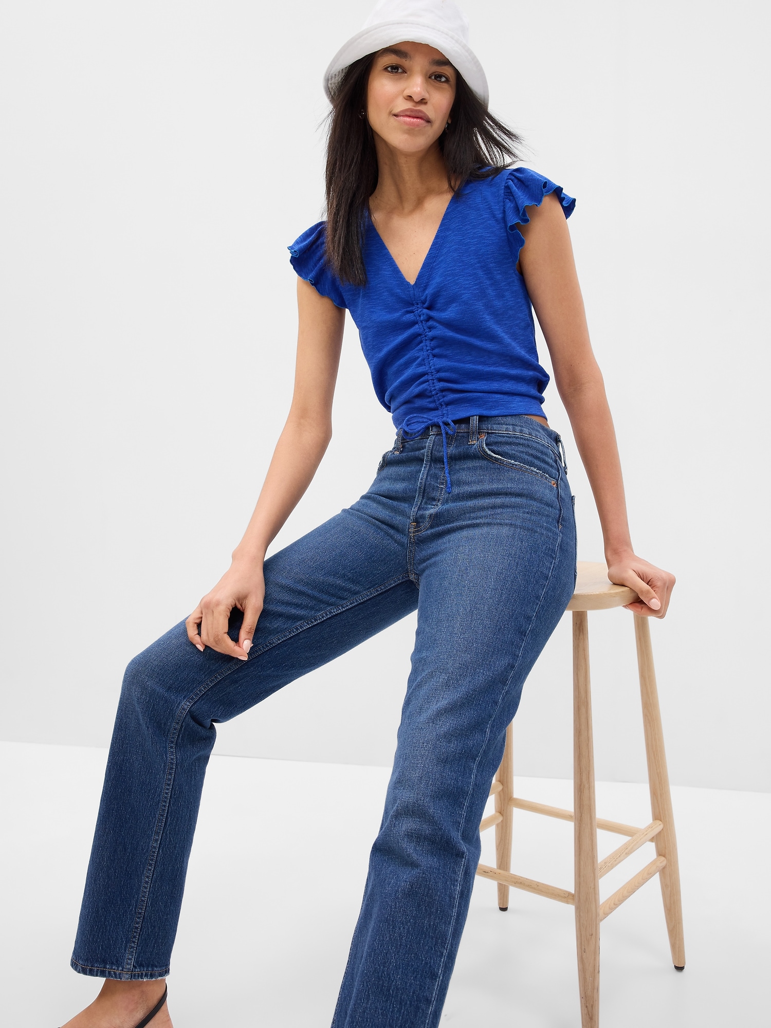 Gap Essential Rib Ruched T-Shirt blue. 1