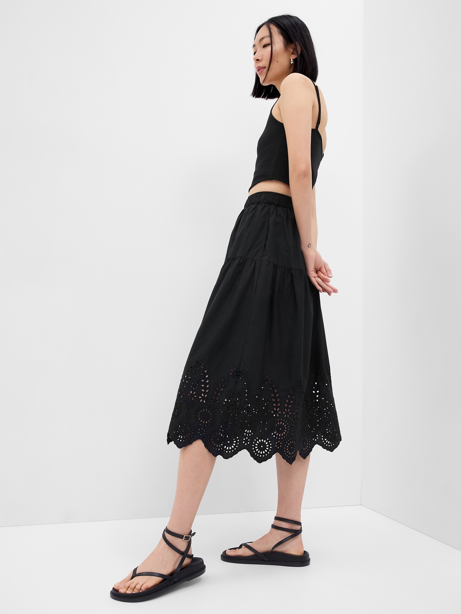 Tiered midi skirt 2025 in eyelet poplin