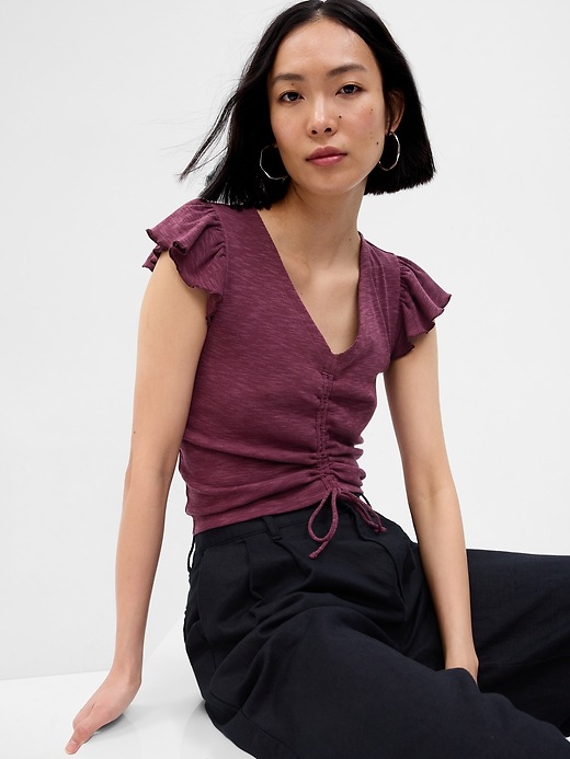 Image number 1 showing, Essential Rib Ruched T-Shirt