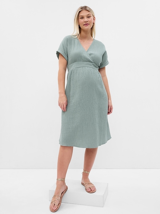 View large product image 1 of 1. Maternity Crinkle Gauze Wrap Dress