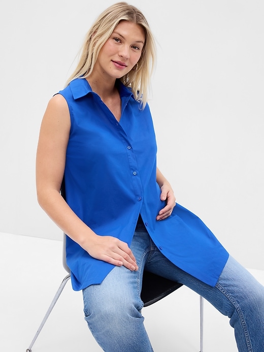 Image number 1 showing, Maternity Poplin Button-Down Tank Top