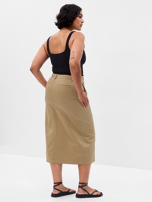 Image number 5 showing, High Rise Pencil Khaki Midi Skirt with Washwell