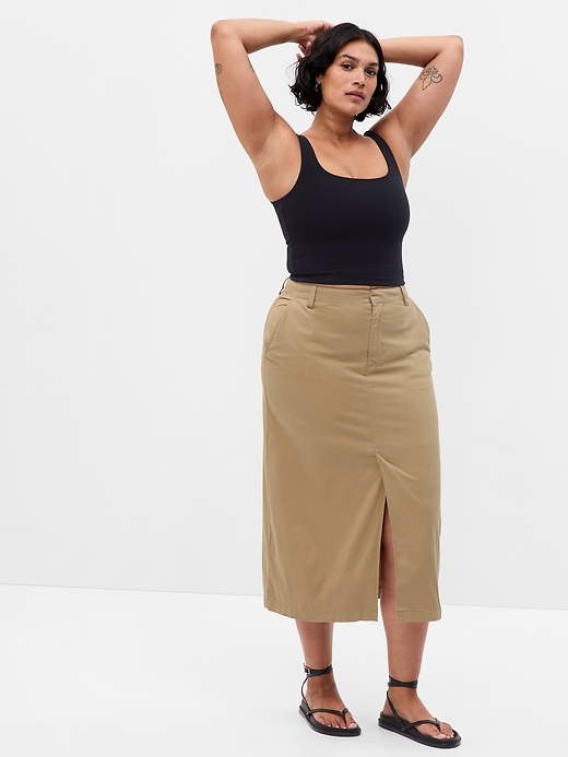 Image number 4 showing, High Rise Pencil Khaki Midi Skirt with Washwell