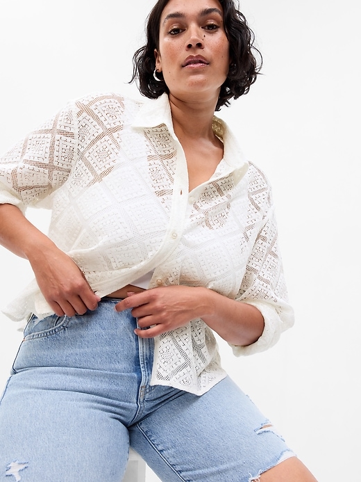 Image number 4 showing, Cropped Crochet Shirt