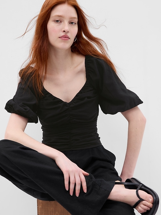 Image number 1 showing, Puff Sleeve Ruched Top