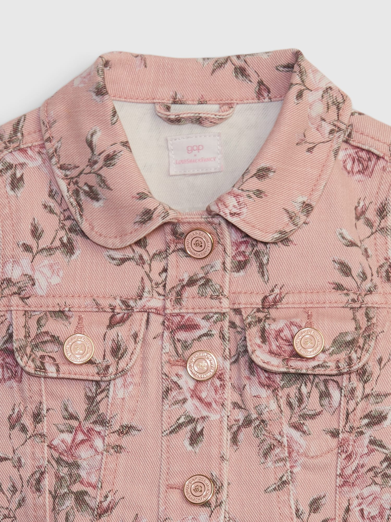 Toddler × Loveshackfancy Floral Icon Denim Jacket by Gap Pink Large Soft Floral Size 5 Yrs