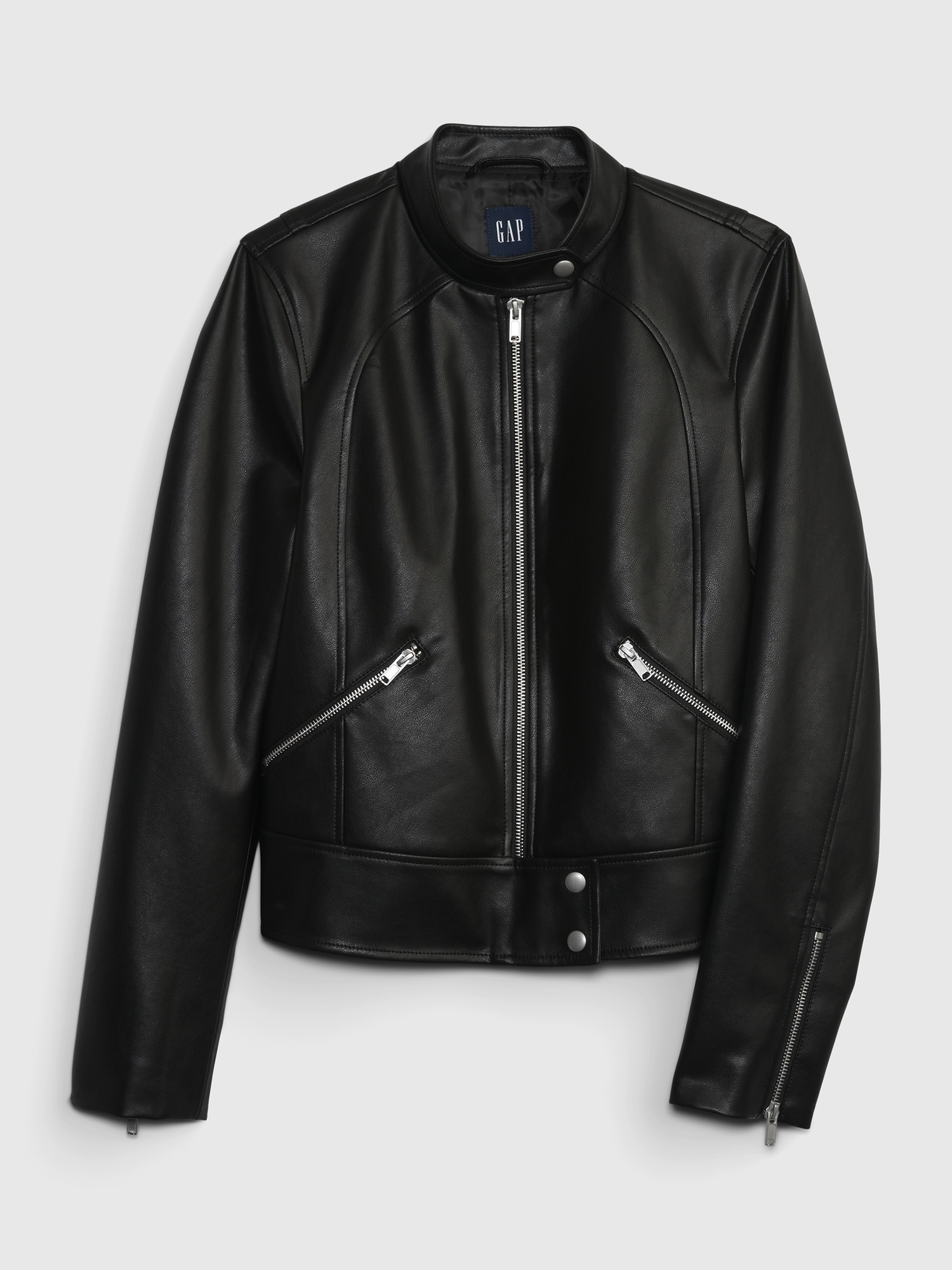Cropped leather biker jacket