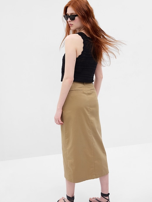 Image number 2 showing, High Rise Pencil Khaki Midi Skirt with Washwell