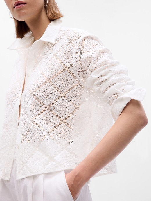 Image number 3 showing, Cropped Crochet Shirt