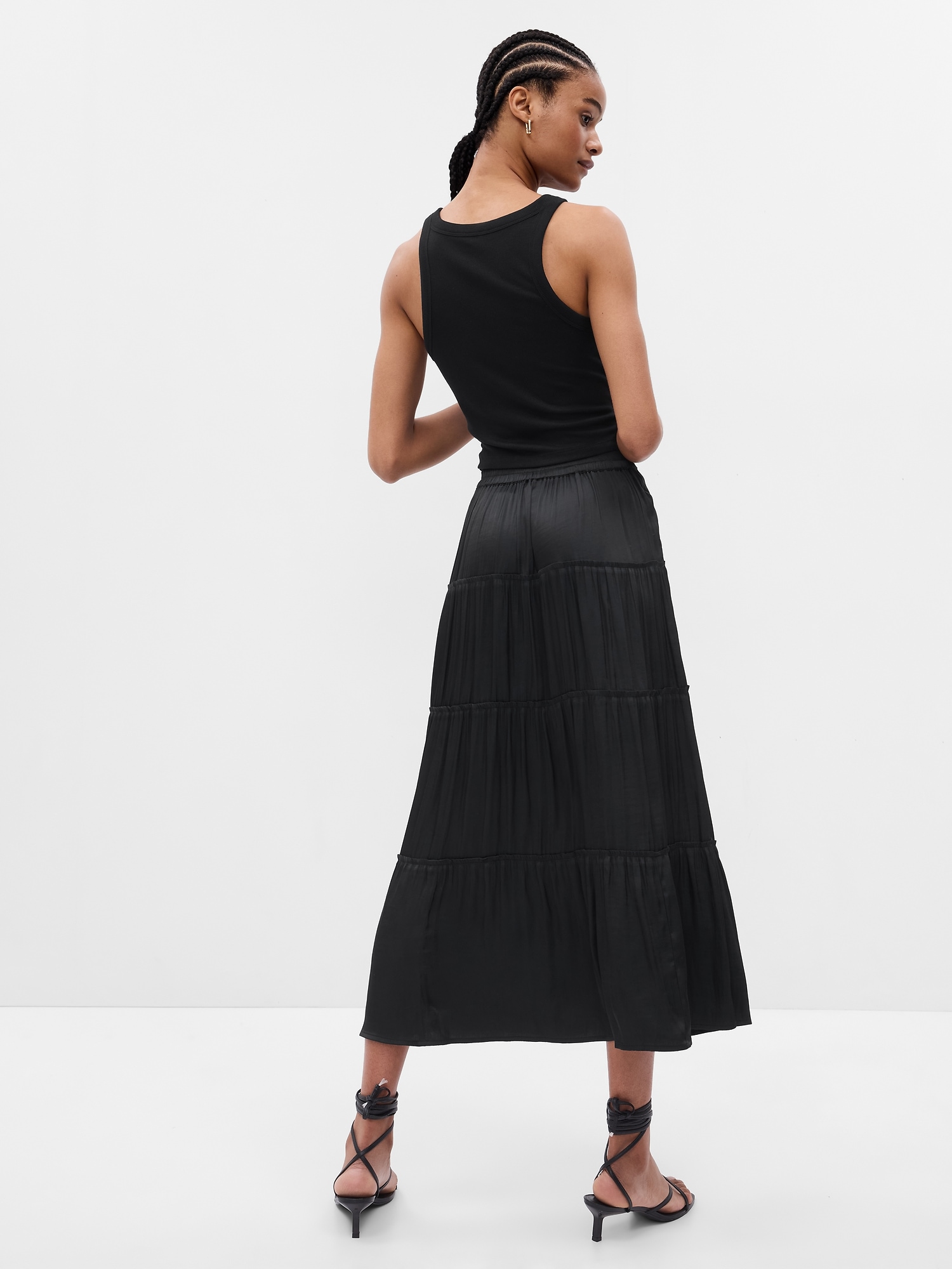 Satin Tiered Maxi Skirt