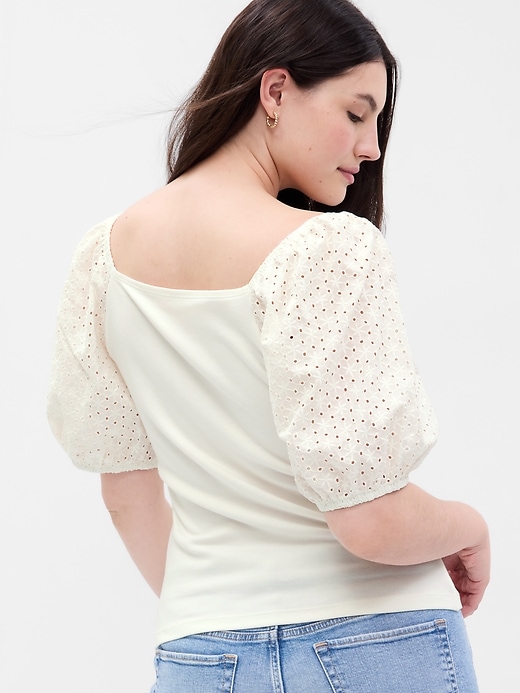 Image number 5 showing, Modern Eyelet Puff Sleeve Sweetheart T-Shirt