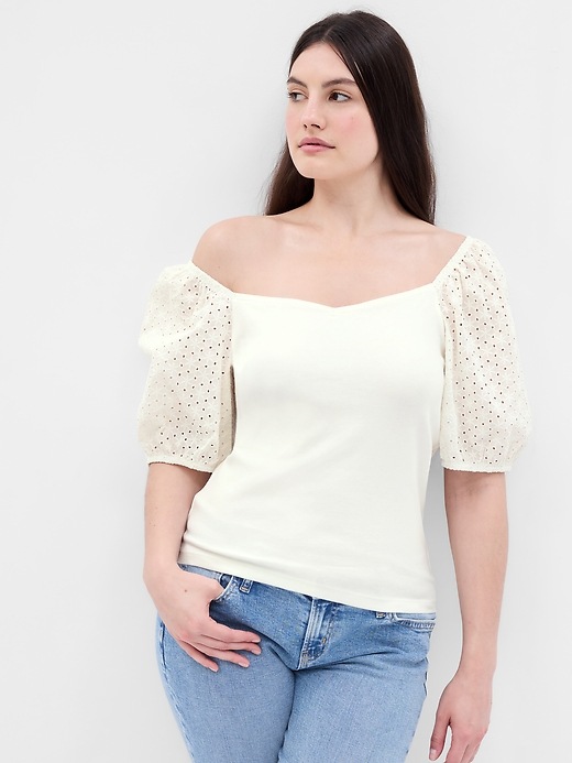 Image number 4 showing, Modern Eyelet Puff Sleeve Sweetheart T-Shirt