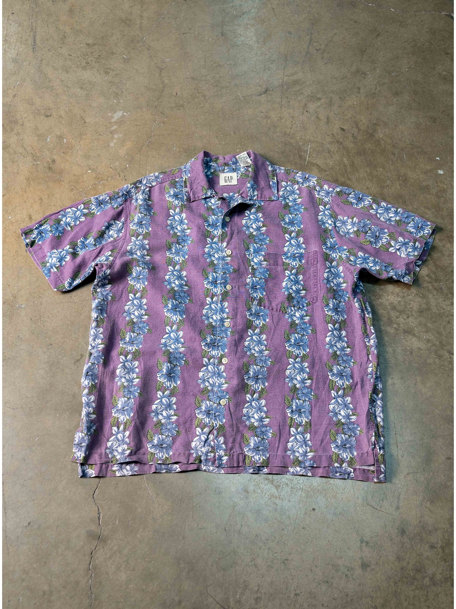 VINTAGE GAP Linen-Blend Oversized Purple Hawaiian Shirt